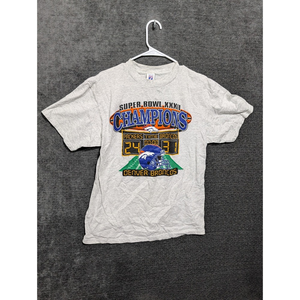 Vintage Logo 7 Denver Broncos Super Bowl XXXII Champions T-Shirt Gray Large